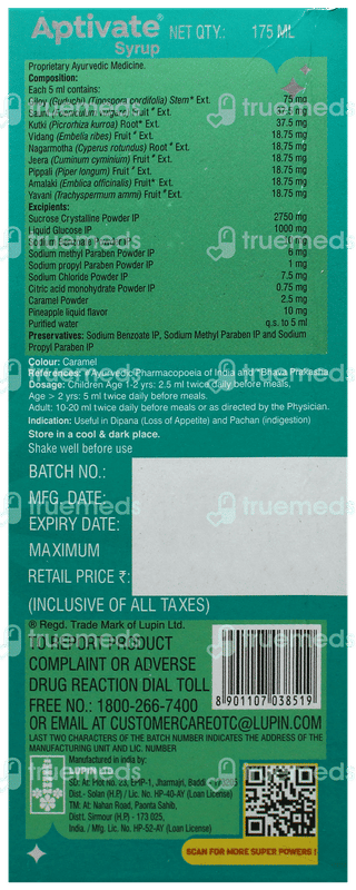 Aptivate Pineapple Flavor Syrup 175Ml