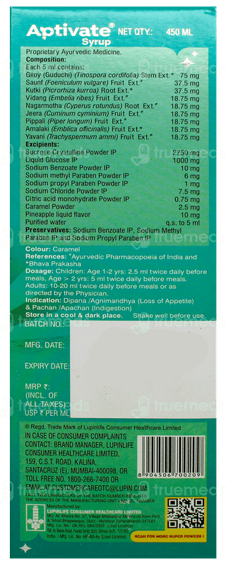 Aptivate Pineapple Flavor Syrup 450Ml