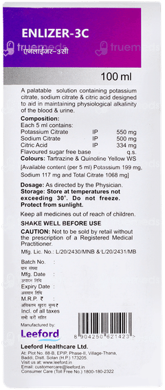 Enlizer 3c Sugar Free Solution 100ml