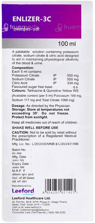 Enlizer 3c Sugar Free Solution 100ml