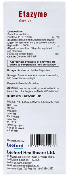 Etazyme Pineapple Flavoured Syrup 200ml