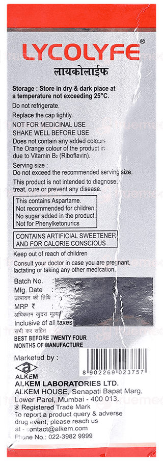 Lycolyfe No Added Sugar Syrup 200Ml