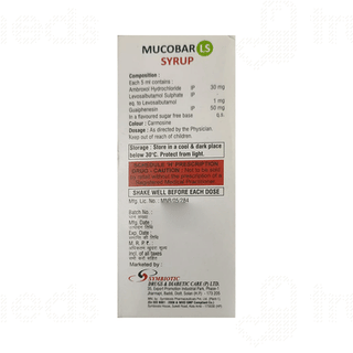 Mucobar Ls Raspberry Flavour Sugar Free Syrup 100ml