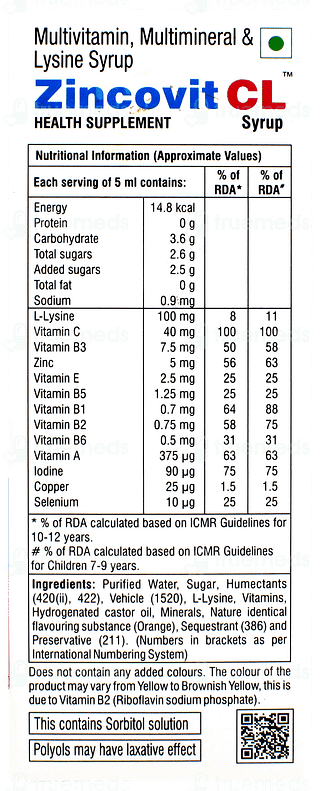 Zincovit Cl Syrup 200ml