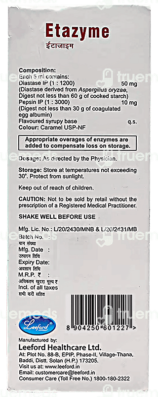 Etazyme Pineapple Flavoured Syrup 100ml