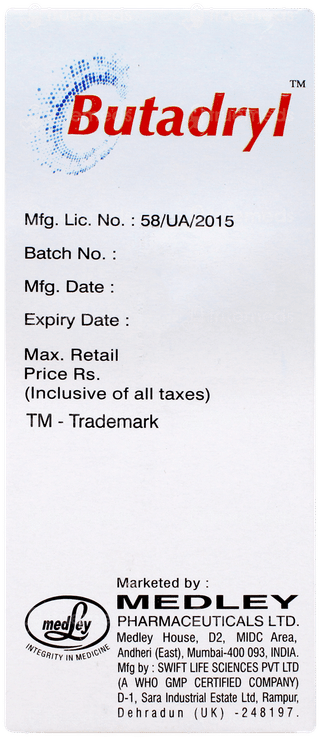 Butadryl Strawberry Flavour Sugar Free Syrup 100ml