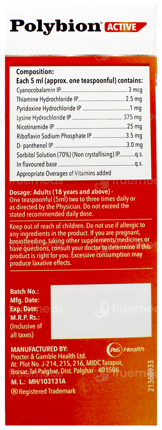 Polybion Active Mango Flavour Sugar Free Syrup 300Ml