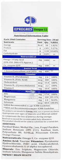 Epregres Unique 12 Sugar Free Syrup 200ml