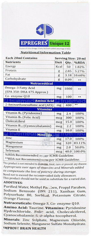 Epregres Unique 12 Sugar Free Syrup 200ml