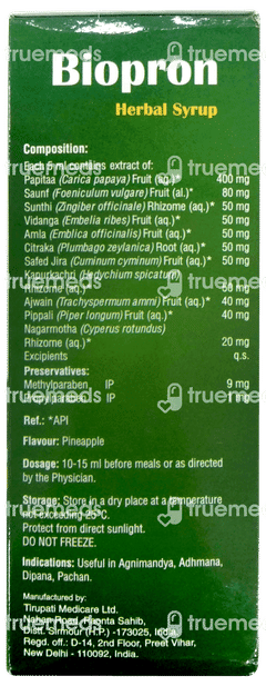 Biopron Pineapple Flavour Herbal Syrup 175ml