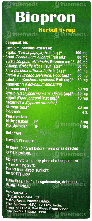 Biopron Pineapple Flavour Herbal Syrup 175ml