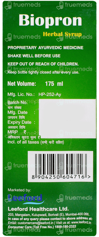 Biopron Pineapple Flavour Herbal Syrup 175ml