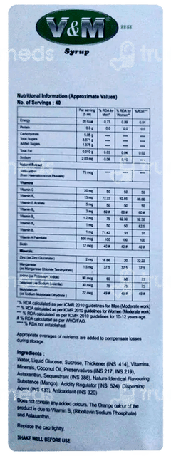 V & M Nu Mango Flavour Syrup 100Ml