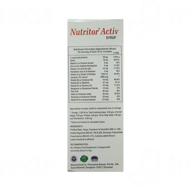 Nutritor Activ Syrup 200 Ml - Uses, Side Effects, Dosage, Price | Truemeds