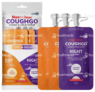 Nasoclear Coughgo Day Night Strawberry Flavour Sugar Free Syrup 10 ML Combikit 1