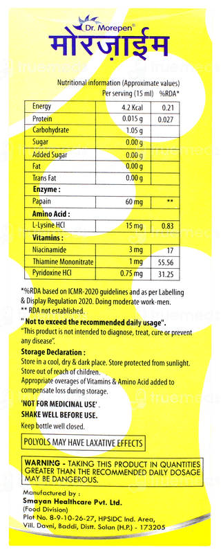 Morezyme Pineapple Flavour Sugar Free Syrup 200ml