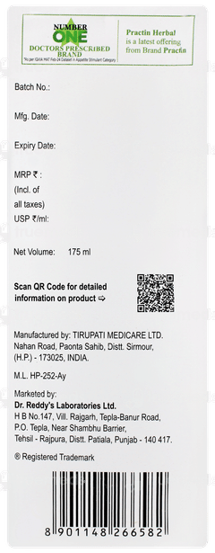 Practin Pineapple Flavour Herbal Syrup 175ml