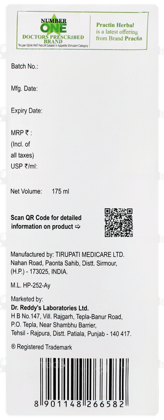Practin Pineapple Flavour Herbal Syrup 175ml