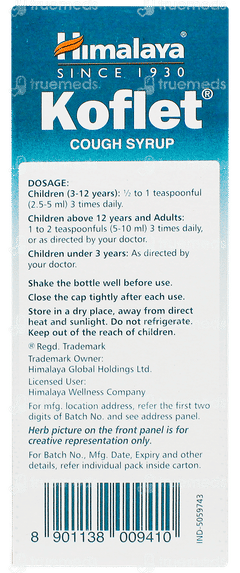 Himalaya Koflet Cough Syrup 100ml With 6 Koflet Lozenges Free