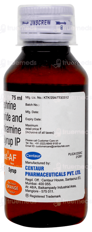 Sinarest Af New Orange Flavour Syrup 75ml