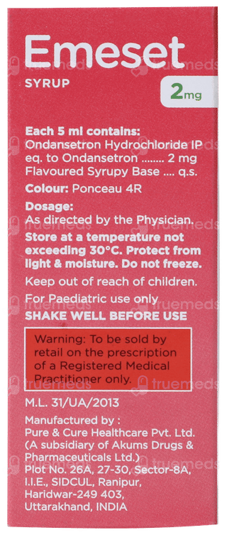Emeset 2mg Strawberry Flavour Syrup 30ml