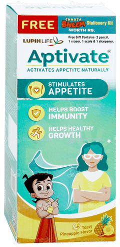 Aptivate Pineapple Flavour Syrup 175ml With Chhota Bheem Stationery Kit Free Aptivate Pineapple Flavour Syrup 175ml With Chhota Bheem Stationery Kit Free