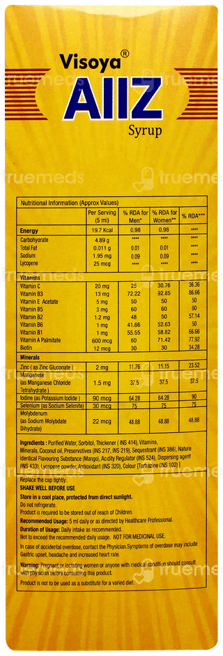 Visoya Allz Mango Flavour Sugar Free Syrup 200Ml