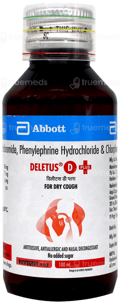 Deletus D Plus Raspberry Flavour No Added Sugar Syrup 100Ml