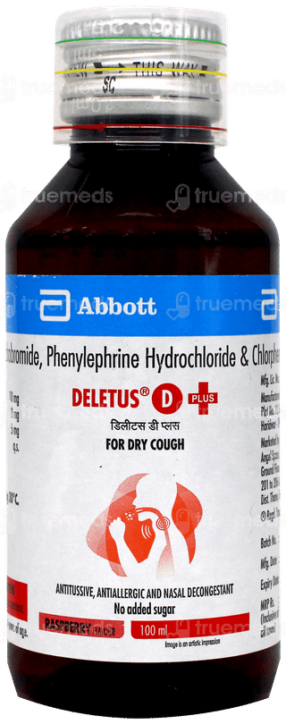 Deletus D Plus Raspberry Flavour No Added Sugar Syrup 100Ml