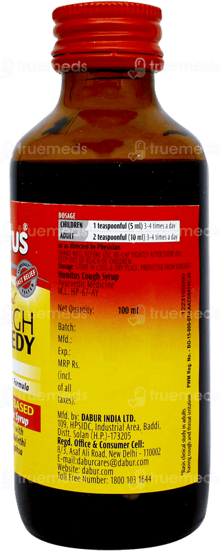 Dabur Honitus Herbal Cough Remedy Syrup 100Ml With Honitus Hot Sip 4Gm Sachet Free