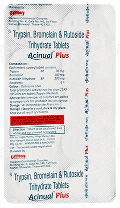 Acinual Plus 96/200/180 Mg Tablet 10 Acinual Plus 96/200/180 Mg Tablet 10