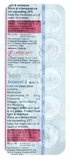 Betacent 8 Mg Tablet 10 Betacent 8 Mg Tablet 10