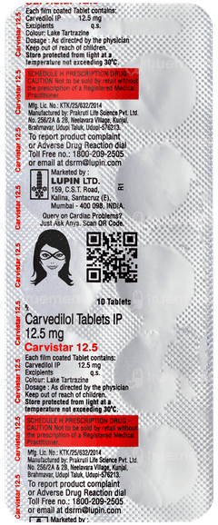 Carvistar 12.5 Tablet 10 Carvistar 12.5 Tablet 10