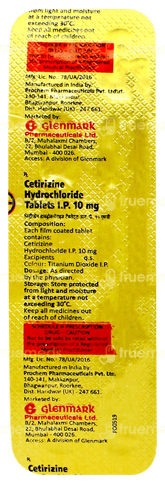 Glenmark Cetirizine 10mg Tablet 10