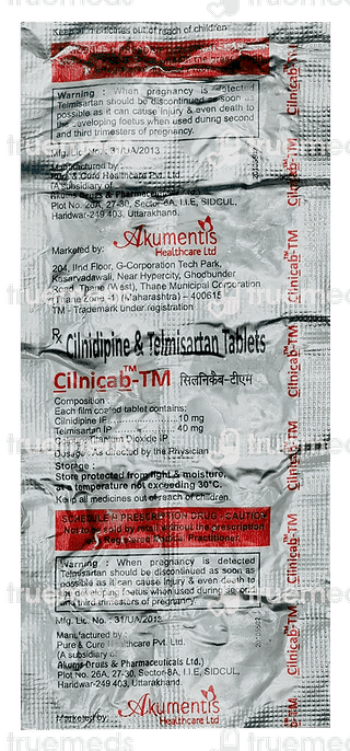 Cilnicab Tm 10/40 MG Tablet 10