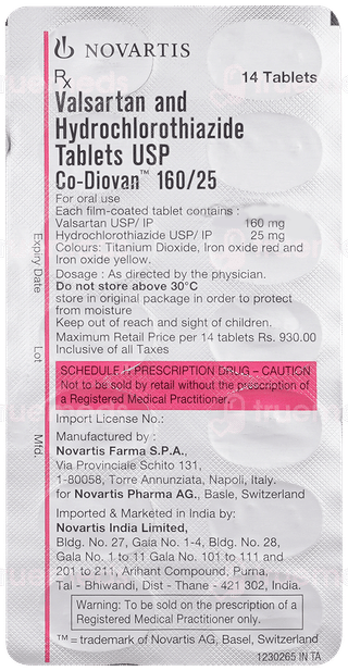 Co Diovan 160/25 Tablet 14