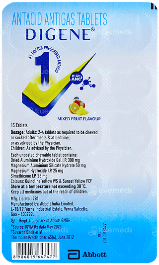 Digene Mixed Fruit Flavour Chewable Tablet 15