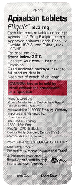 Eliquis 2.5mg Tablet 10