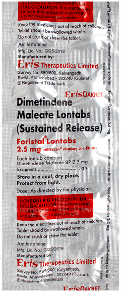 Foristal Lontabs 2.5Mg Tablet 10 Foristal Lontabs 2.5Mg Tablet 10