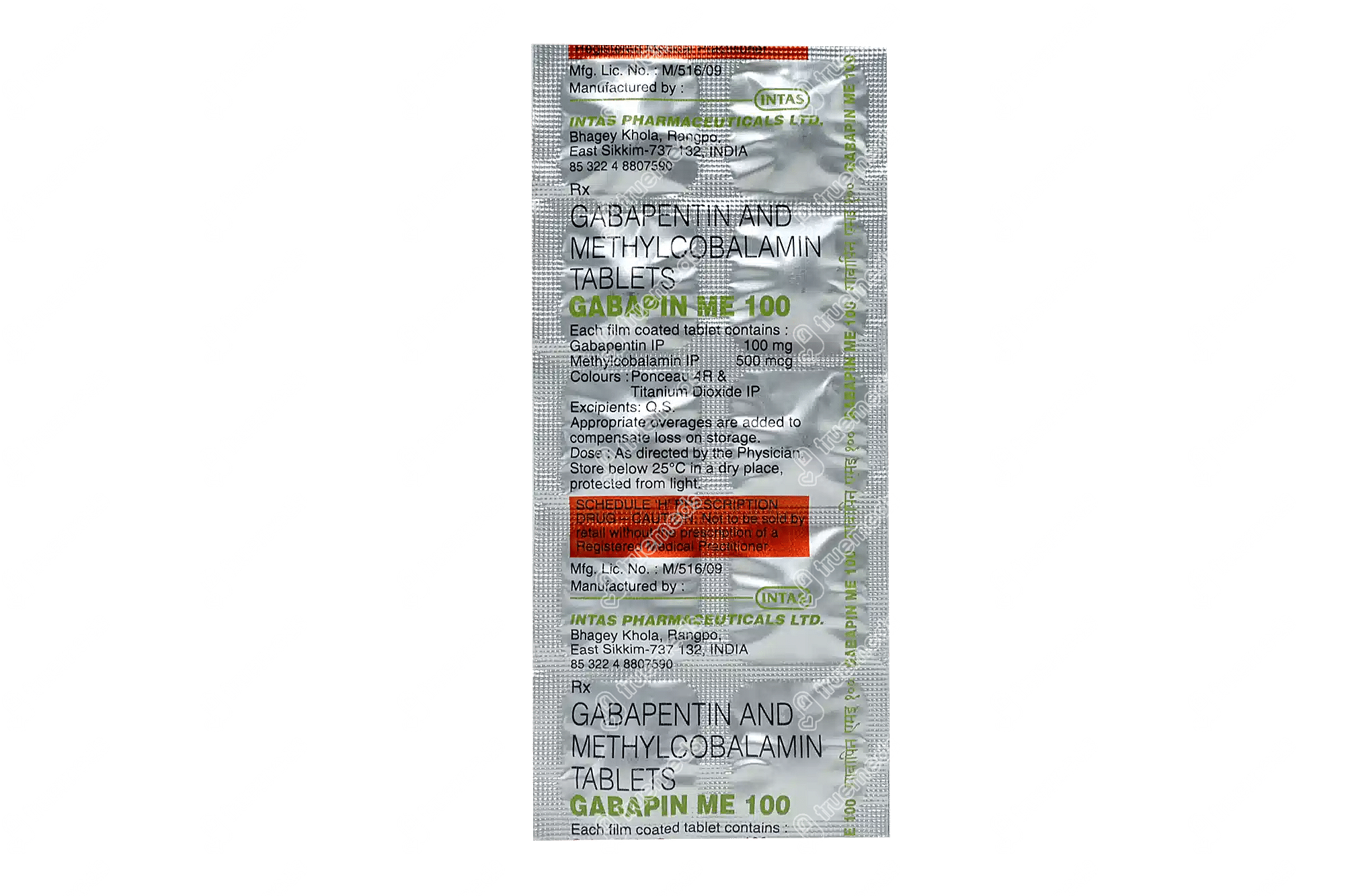 gabapentin 100 mg and methylcobalamin 500 mcg
