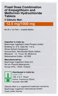 Gibtulio Met 12.5mg/1000mg Tablet 10 Gibtulio Met 12.5mg/1000mg Tablet 10