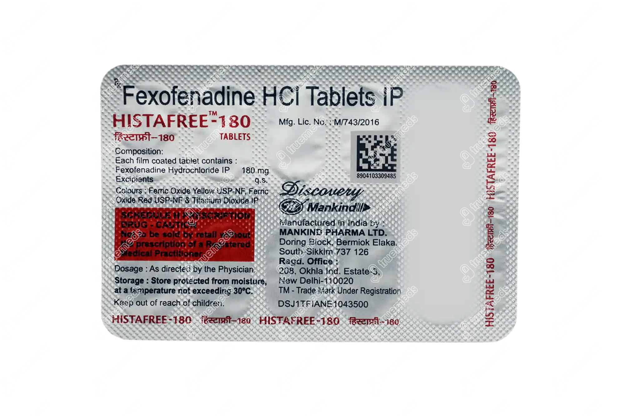 Histafree 180 MG Order Histafree 180 MG Tablet Online at Truemeds