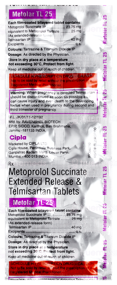 Metolar Tl 25 Tablet 10 Metolar Tl 25 Tablet 10
