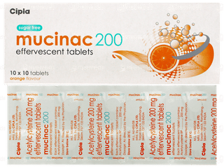 Mucinac 200 Orange Flavour Sugar Free Effervescent Tablet 10