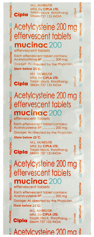 Mucinac 200 Orange Flavour Sugar Free Effervescent Tablet 10