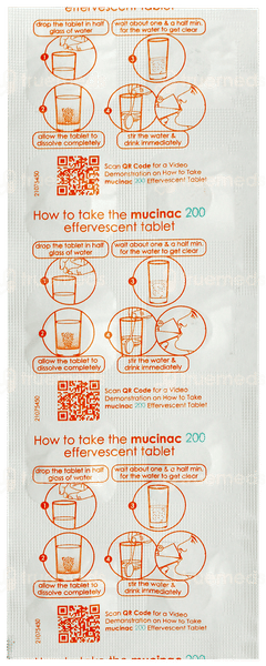 Mucinac 200 Orange Flavour Sugar Free Effervescent Tablet 10