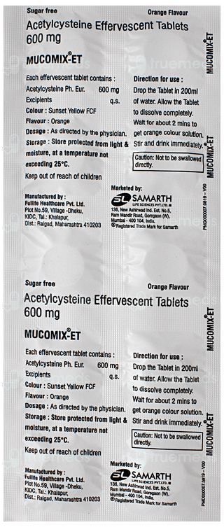 Mucomix Et Orange Flavour Sugar Free Effervescent Tablet 10