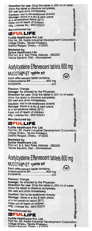 Mucotab Et Orange Flavour Sugar Free Effervescent Tablet 10