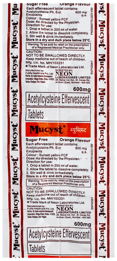 Mucyst Orange Flavour Sugar Free Effervescent Tablet 10 Mucyst Orange Flavour Sugar Free Effervescent Tablet 10