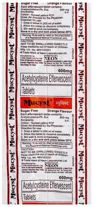 Mucyst Orange Flavour Sugar Free Effervescent Tablet 10
